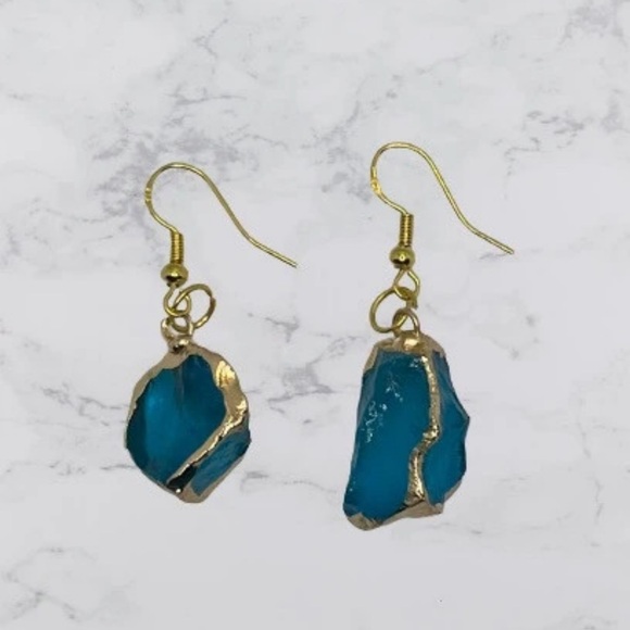 Elegant Gold and Teal Drop Earrings - Picture 1 of 2